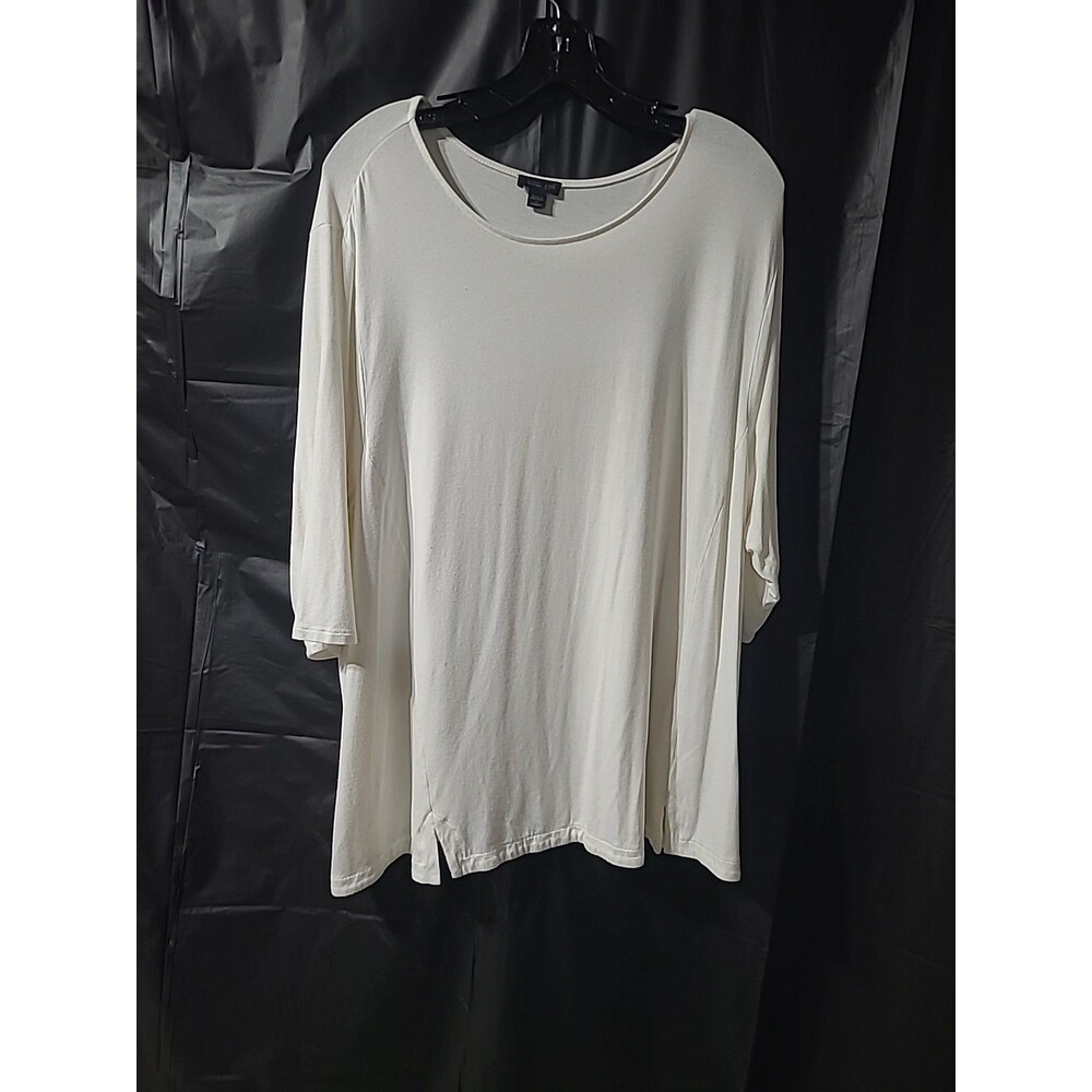 J Jill Wearever Collection Sx 3X Stretch Shirttail Tee Solid White 3/4 Slv White
